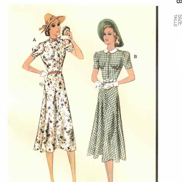 Vtg 30s Short Sleeve Dress With Button Bodice Flared Skirt Bust Gathers Collar & Belt McCalls 8338 Sewing Pattern 6 8 10 12 14 16 18 20 22