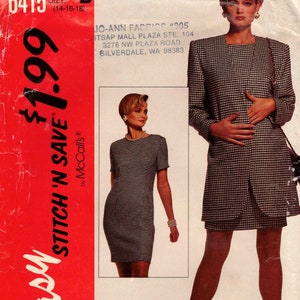 May include: A sewing pattern for a dress and jacket with a black and white gingham pattern. The pattern is from McCall's and is for sizes 14-16-18. The pattern is priced at $1.99 and is available at Jo-Ann Fabrics.