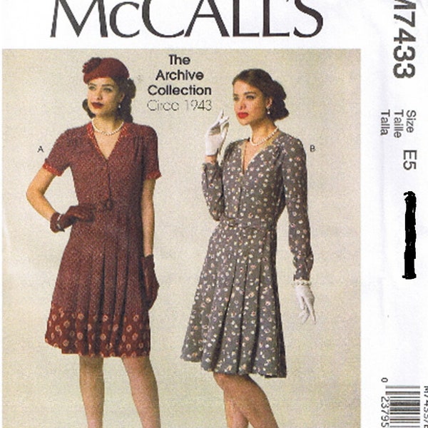 Vtg 40s Retro Collared Pullover Shirtdress Shirt Dress Pleated Skirt & Belt McCalls 7433 Sewing Pattern Plus Size 6 8 10 12 14 16 18 20 22