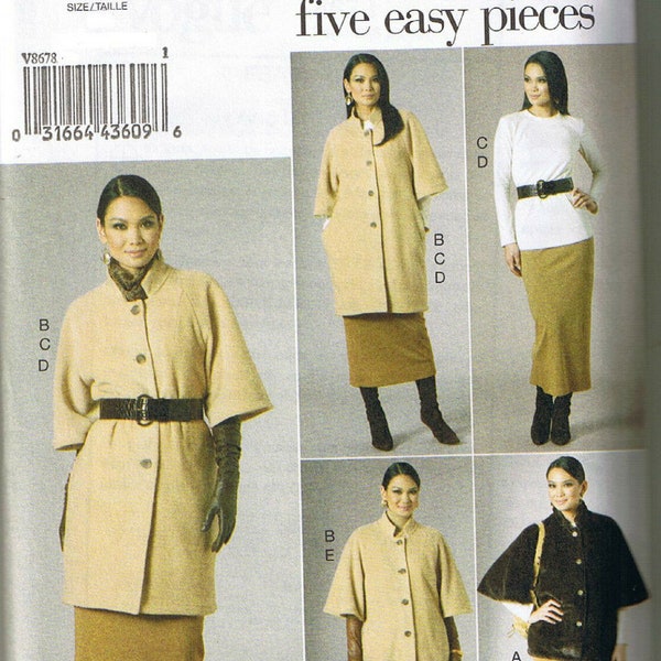Career Wardrobe Flared Sleeve Jackets Pullover Top Straight Skirt Semi Fitted Pants Easy to Sew Vogue 8678 Sewing Pattern Misses 8 10 12 14