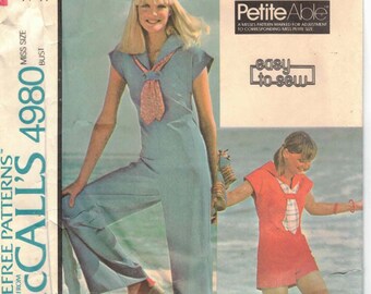 Zipper Front Jumpsuit & Romper Sleeveless With Extended Shoulder Sailor Collar Scarf Easy to Sew Vtg 70s McCalls 4980 Sewing Pattern Sz 12