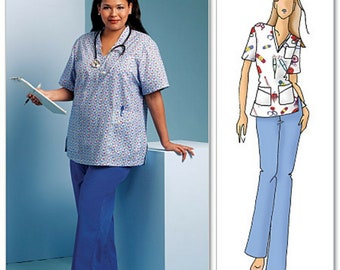 Digital PDF Easy to Sew V Neck Scrub Top Elastic Waist Pocket Pant Butterick 5301 Sewing Pattern Misses Size XS S M L XL 3 4 6 8 10 12 14 16