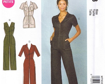 Zip Up Front V Neck Jumpsuit Romper Princess Seam Straight Leg Pocket A B C D Cup Easy to Sew McCall Sewing Pattern 6 8 10 12 14 16 18 20 22