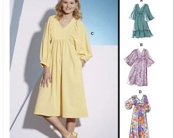 Pullover V Neck Dress Easy to Sew Three Quarter Length Sleeves McCalls 8312 Sewing Pattern Misses Size 4 6 8 10 12 14 16 18 20 22 24 26