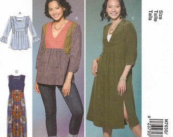 Square or V Neck Top Tunic Dress Loose Fitting Pullover Sleeveless Three Quarter Sleeve Easy to Sew McCalls 7650 Sewing Pattern 6 8 10 12 14