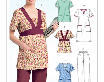 PDF digitale Scrub Top Manica corta Tasche applicate Gamba dritta Indossare pantaloni Abito McCalls 5895 Cartamodello Misses Taglia 8 10 12 14 16