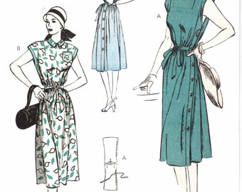 Pullover Side Button Dress Tie Around Belt Cap Sleeve Collar Easy to Sew Vtg 50s Sewing Pattern Butterick 6889 6 8 10 12 14 16 18 20 22 24
