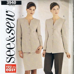 Princess Seam Jacket Straight Skirt Tapered Pants Career Suit Easy to Sew Contour Waist Butterick See & Sew Sewing Pattern 8 10 12 14 16 18