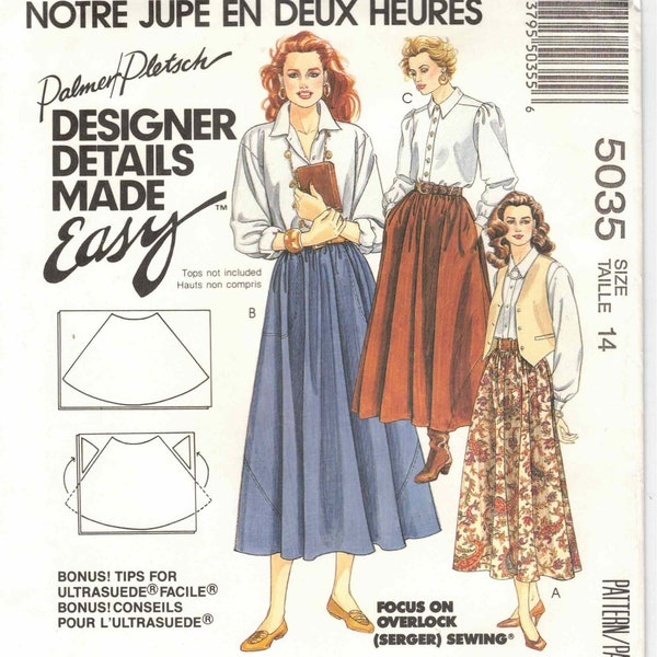 2 Hr Midi Skirts Elastic Waist Side Seam Pockets Easy to Sew Wool Linen Denim Suede Vtg 90s Palmer Pletsch McCalls 5035 Sewing Pattern Sz 14