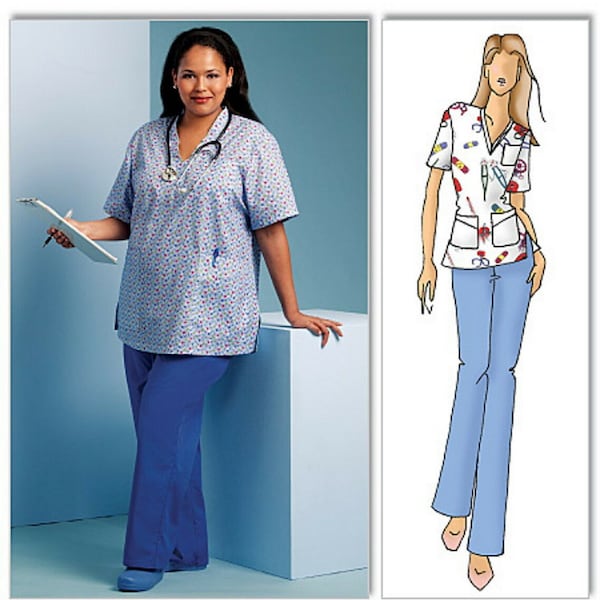 Digital PDF Einfach zu nähen V-Ausschnitt Scrub Top Elastische Taillentasche Hose Butterick 5301 Schnittmuster Misses Größe XS S M L XL 3 4 6 8 10 12 14 16