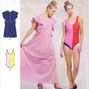 Kaftanklänning Ärm Volang & Hel Baddräkt Leotard Badkläder Dansaerobics Träningskläder Simplicity 8928 Sömnadsmönster Mått 4 6 8 10 12