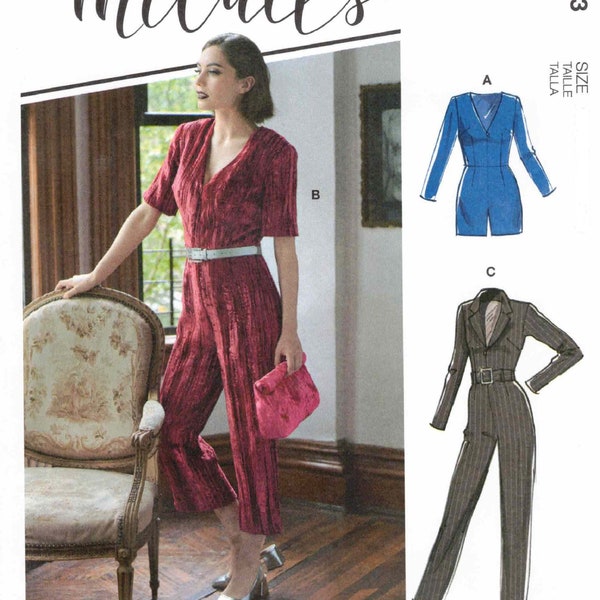 Romper Jumpsuits & Belt With V Neck Collar Short or Long Sleeves A B C D Cup McCalls 8153 Sewing Pattern Size 6 8 10 12 14 16 18 20 22 24