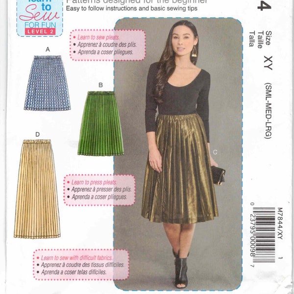 Unlined Pleated Skirts Learn How Easy to Sew Elastic Waist 4 Length Variations McCalls 7844 Sewing Pattern Misses Sz S M L 8 10 12 14 16 18