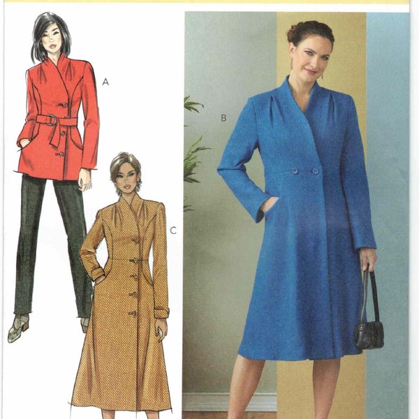 Button Front Wrap Coat Stand Up Collar Shoulder Pleats Pockets Asymmetrical Closure Butterick 6917 Sewing Pattern 4 6 8 10 12 14 16 18 20