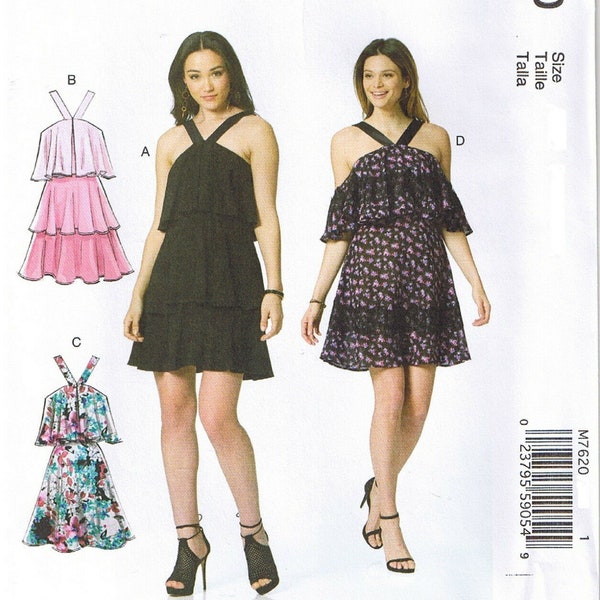 Halter Strap Mini Sun Dress With Cold Shoulder & Flounce Options Easy to Sew McCalls 7620 Sewing Pattern Misses 4 6 8 10 12 14 16 18 20