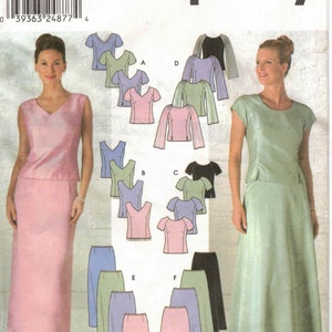 2 Pc Dress Princess Seam Top Sleeveless Long or Short Sleeve Maxi Floor Length Flared or Slim Skirt Simplicity 9687 Sewing Pattern 6 8 10 12