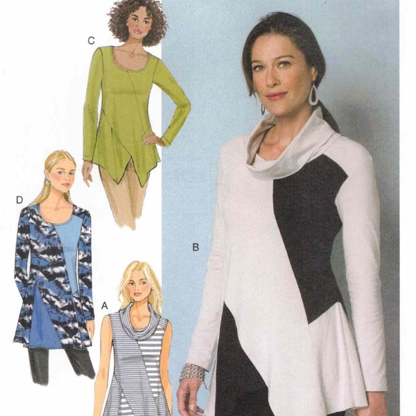 Loose Pullover Tunic Stretch Knit Shoulder Yoke Seam Detail Layered Drape Collar Shaped Hem Butterick Sewing Pattern Plus 16 18 20 22 24 26