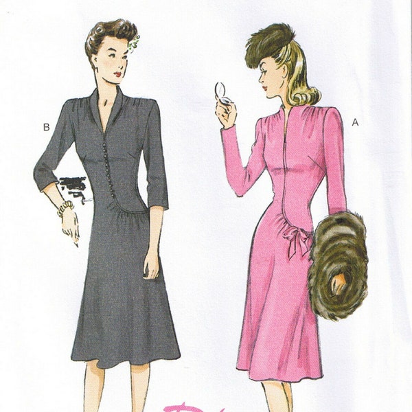 Anni '40 collo a scialle collo a scialle a forma di asimmetrico raccolto davanti abito cerniera laterale Vintage anni '40 Butterick 6374 cartamodello Sz 6 8 10 12 14