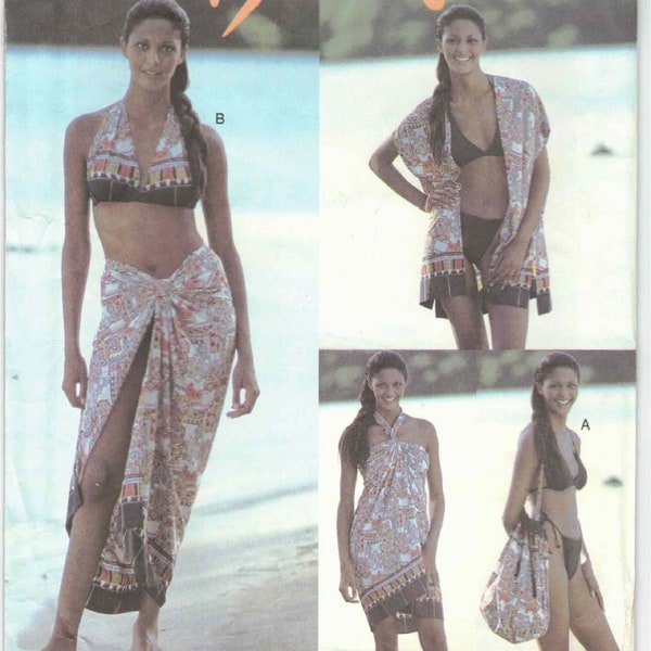 2 Piece Bathing Suit Bikini Top & Bottom Halter Top Coverup Jacket Skirt or Dress Swimsuit Beach Bag Sewing Pattern Size 6 8 10 12 1 4 16