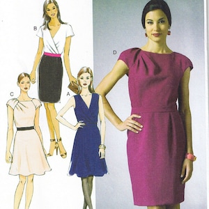 Surplice Mock Wrap or Straight Dress Fitted or Flared Skirt Sleeve Var Easy to Sew Butterick 5949 Sewing Pattern Misses Plus 14 16 18 20 22