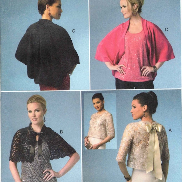 Jacket Capelet Poncho Easy to Sew Unlined Lace Satin Sheer Casual Formal Coverups Butterick 5992 Sewing Pattern Misses XS X M 4 6 8 10 12 14