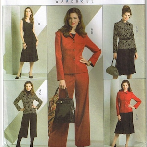 Easy To Sew Princess Seam Jacket Fit & Flared Dress Cropped or Long Mock Fly Pants Wardrobe Butterick 4871 Sewing Pattern Size 8 10 12 14