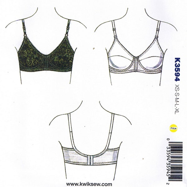 Bra Size 32 34 36 38 40 AA-DDD Cup Sizes With Adjustable Shoulder Straps Kwik Sew 3594 Sewing Pattern