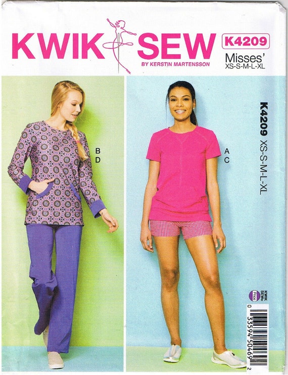 Stretch Knit Athletic Active Wear Kangaroo Pocket Top Pants Shorts Exercise  Kwik Sew 4209 Sportswear Sewing Pattern Misses Size XS S M L XL 