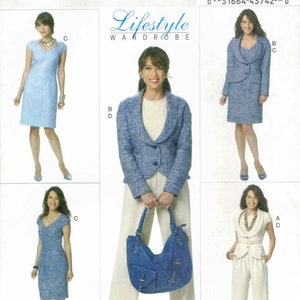 Spring Summer Wardrobe Princess Seam Vest & Jacket V Neck Short Sleeve Dress Straight Leg Pants Butterick 5570 Sewing Pattern Size 6 8 10 12