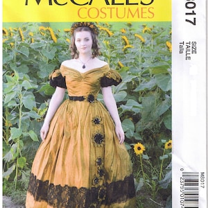 Off Shoulder Dress Sunflower Sleeve Flared Skirt Historical 19th Century Cosplay Costume McCall 8017 Sewing Pattern 6 8 10 12 14 16 18 20 22