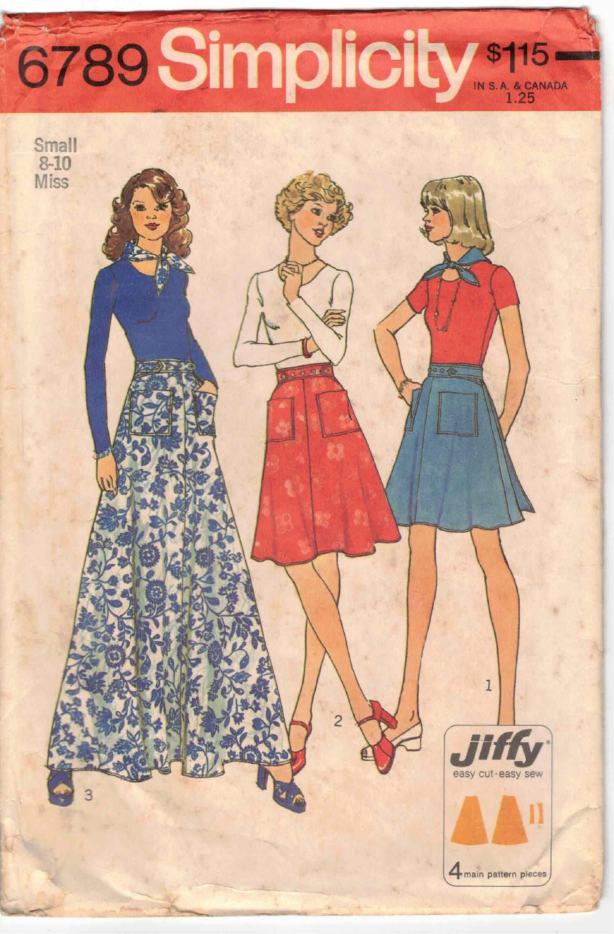 70s Jiffy Back Wrap Skirts & Scarf Patch Pockets Buttoned