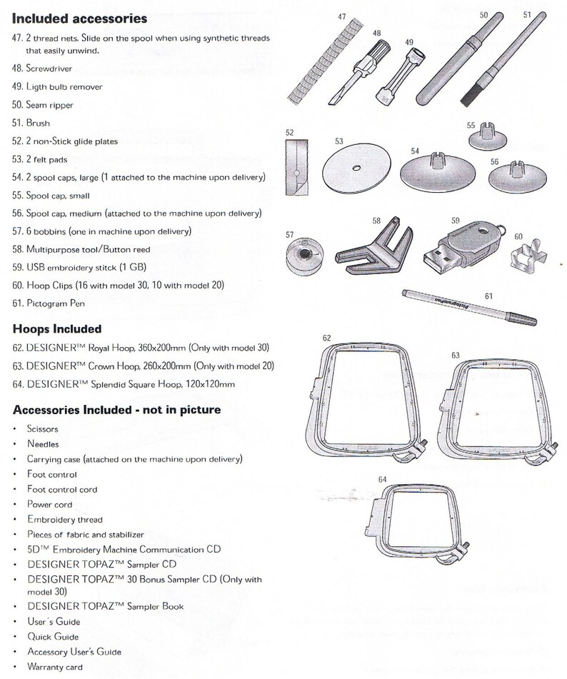 Husqvarna Viking Designer Topaz 20 30 Sewing Embroidery Machine Owners Users Guide Operating Instruction Manual Book How to Sew Use Thread