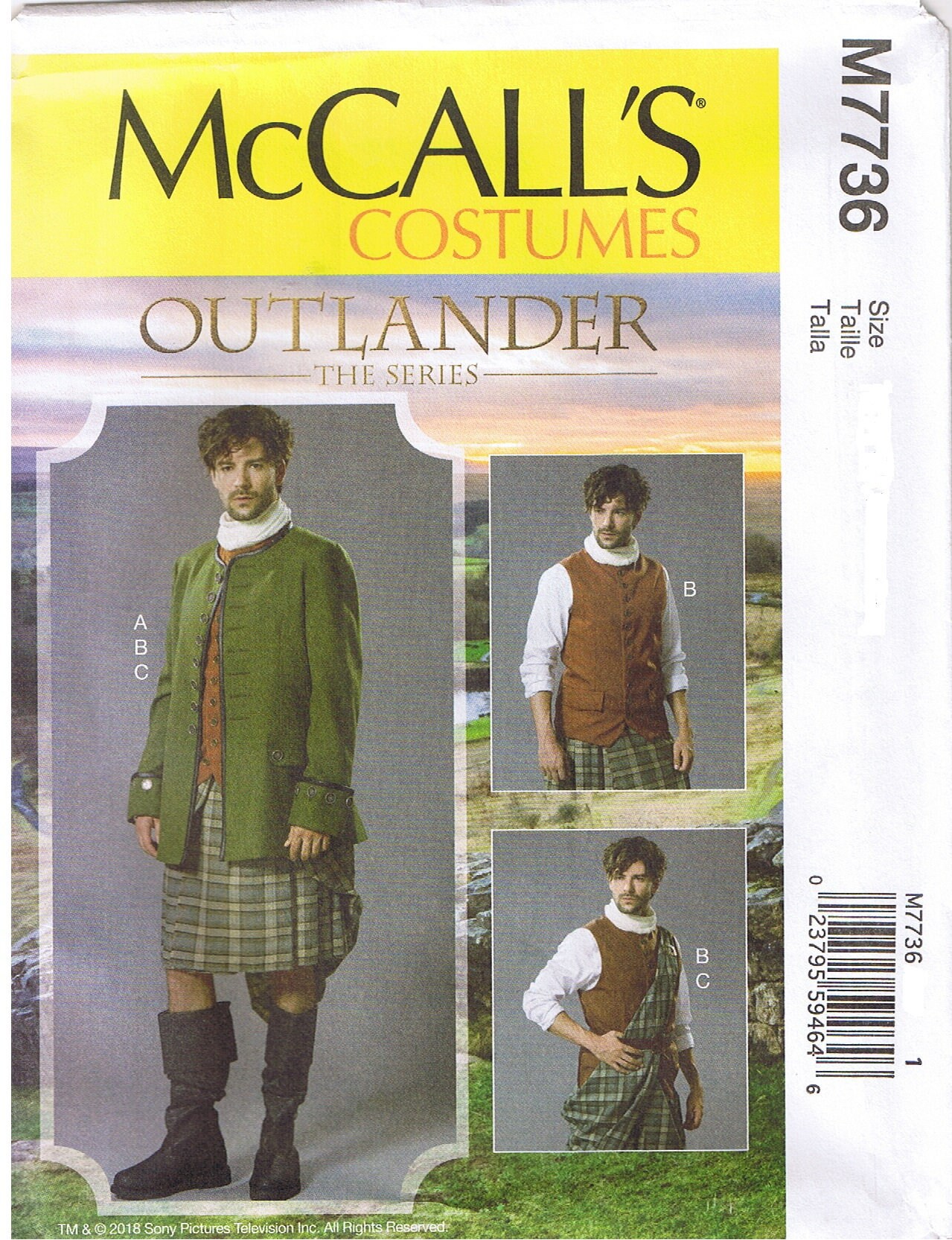 M7736 Sewing Pattern McCall's 7736 Mens Costumes Outlander Scottish Attire 46-52 