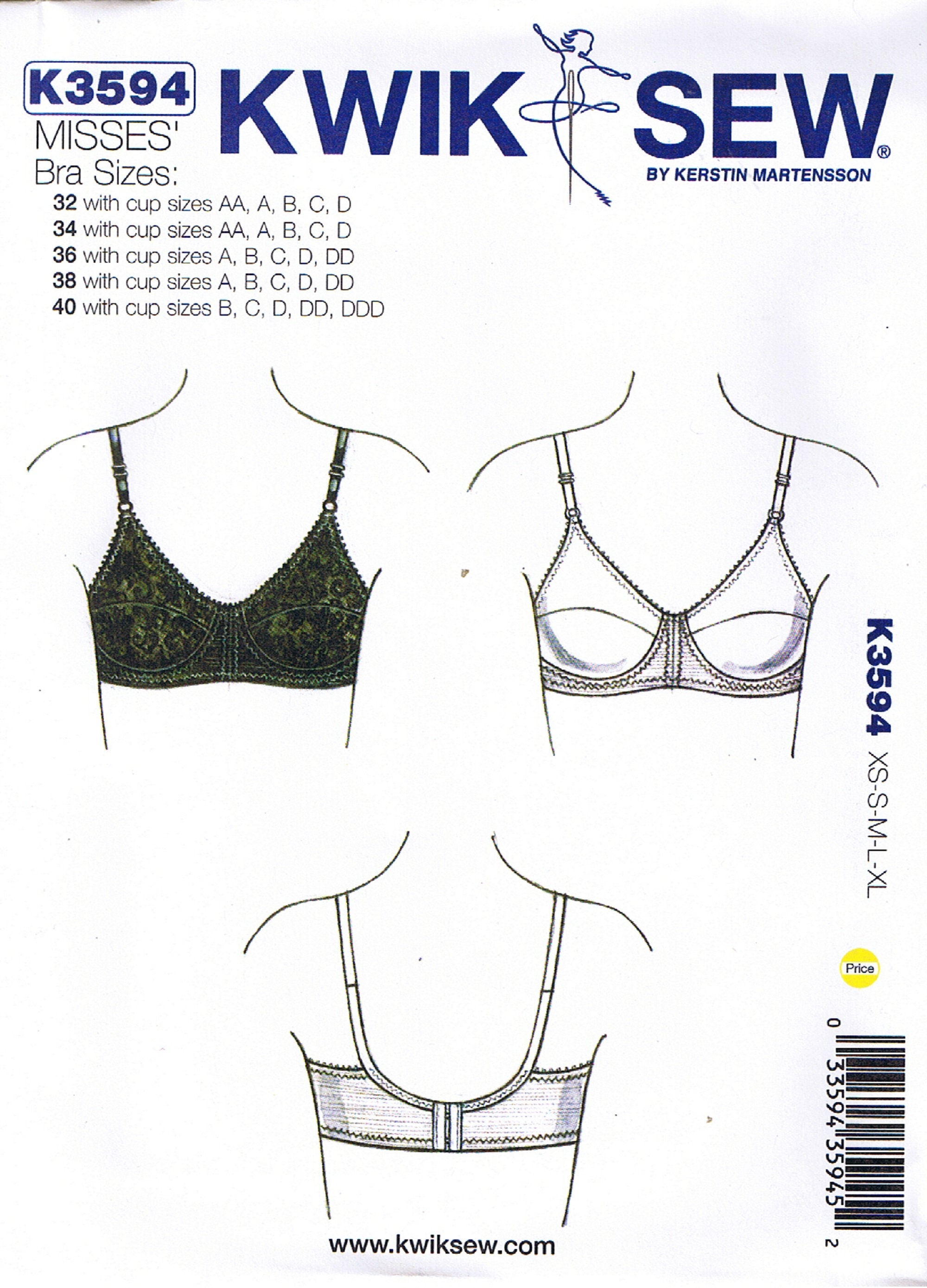 Bra Size 32 34 36 38 40 AA-DDD Cup Sizes With Adjustable Shoulder Straps  Kwik Sew 3594 Sewing Pattern -  Portugal