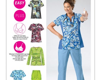 Digital PDF Scrub Top Pants Pullover Short or Long Sleeve Pockets Straight Leg Pull On McCalls 6473 Sewing Pattern Womens Plus 18 20 22 24