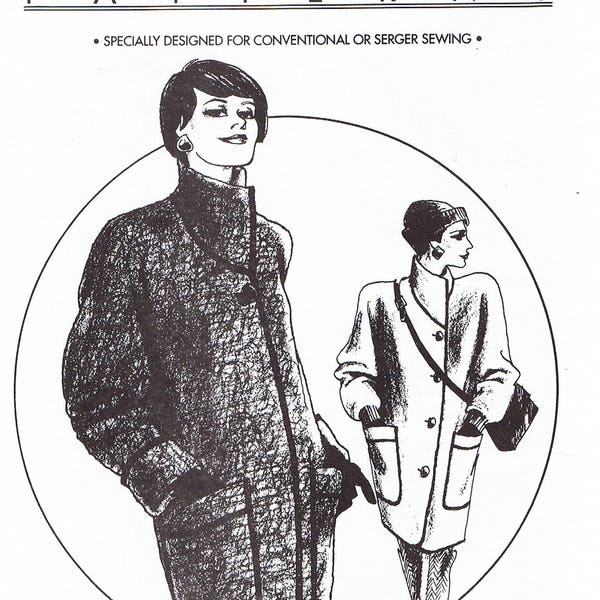 1990s Misses 3/4 Length Serger Coat Dolman Sleeve Cuffs Convertible Collar Fleece Sweatshirt Great Copy #880 Sewing Pattern Size XS S M L XL