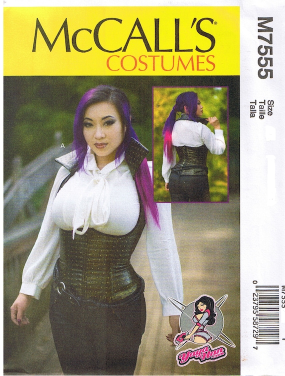 Underbust Corset Vests Boned Eyelet Lacing Collar Flounce Peplum YaYa Han Cosplay Costume McCalls 7555 Sewing Pattern Plus 14 16 18 20 22