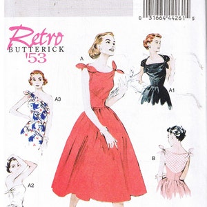 Rockabilly Dress Strapless Bodice or Different Shoulder Tie Ends Easy to Sew Vtg 50s Butterck 5708 Sewing Pattern 6 8 10 12 14 16 18 20 22