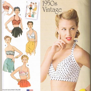 Vtg 50s Retro Bra Tops Halter Strapless Ruched Ruching Criss Cross Back Bandeau Simplicity 1426 Sewing Pattern Sz 4 6 8 10 12 14 16 18 20 22