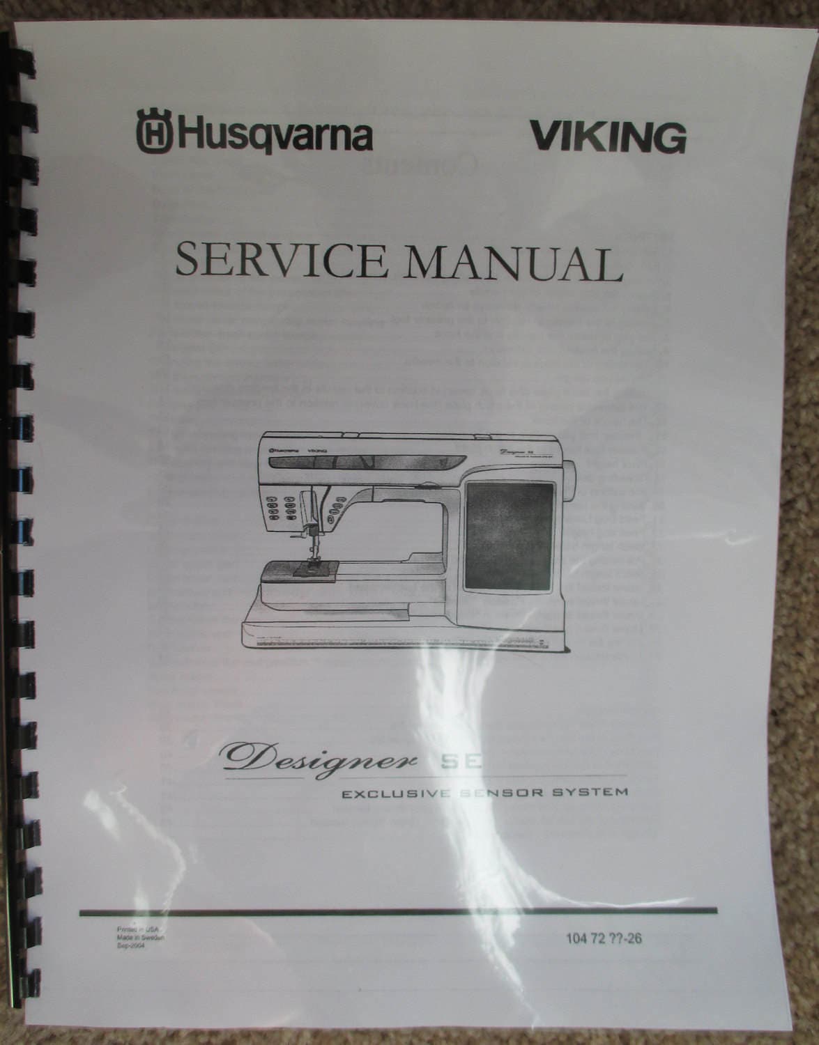Husqvarna Viking Designer SE Sewing Embroidery Machine Adjusters Service  Repair Manual Book
