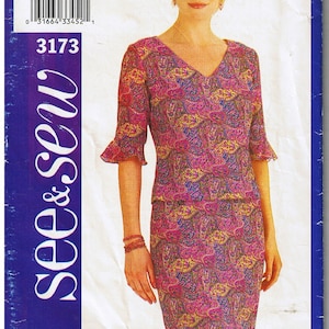 May include: A sewing pattern for a dress with a paisley print. The pattern is for sizes 6-8-10 and is from the See & Sew brand. The pattern is labeled "Yes! It's easy."