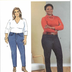 Skinny or High Waisted Straight Leg Stretch Jeans 5 Pocket Zipper Fly Butterick 6912 Sewing Pattern Womens 20 22 24 26 28 30 32 34 36 38