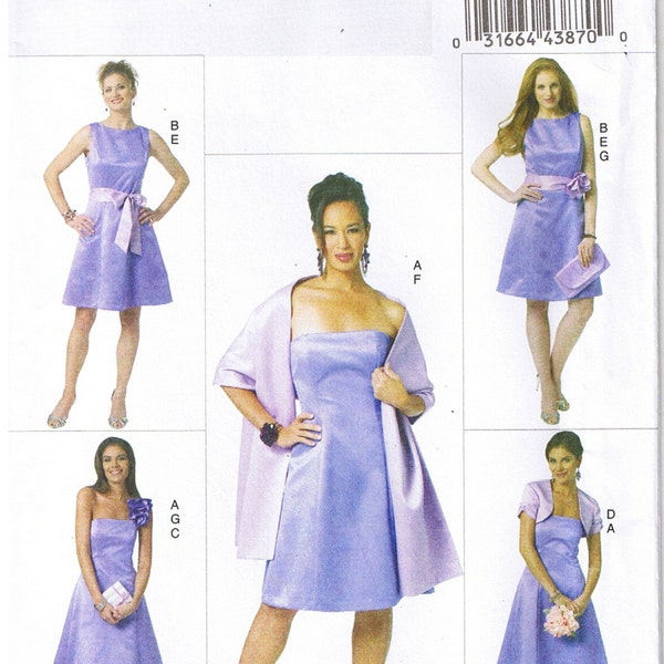 Easy to Sew Fitted A Line Princess Seam Formal Prom Dress Gown Slip Shrug Shawl Sash Butterick 5607 Sewing Pattern Plus Size 14 16 18 20 22