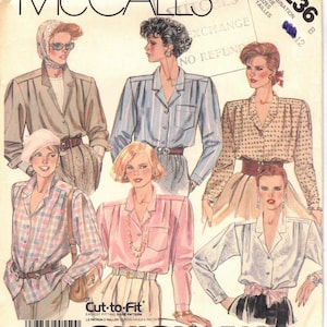 Vtg 80s Front Button Blouse Yoke Top Notched Collar Long Sleeves Pleated Front Sleeve Caps Button Cuffs McCalls 3236 Sewing Pattern Size 12