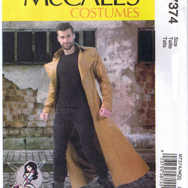 Mens YaYa Han Fitted Long Coat With Collar & Side Pockets Hero Villain Firefly Cosplay McCalls 7374 Costume Sewing Pattern Size 38 40 42 44