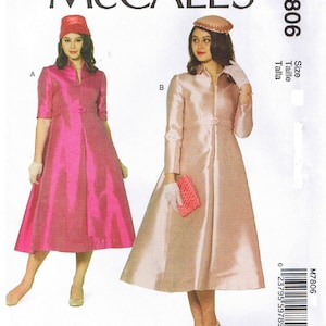 Formal Zipper Front Dress Attached Petticoat Collar Belt Short or Long Sleeve Vtg 1950s McCalls 7806 Sewing Pattern 6 8 10 12 14 16 18 20 22