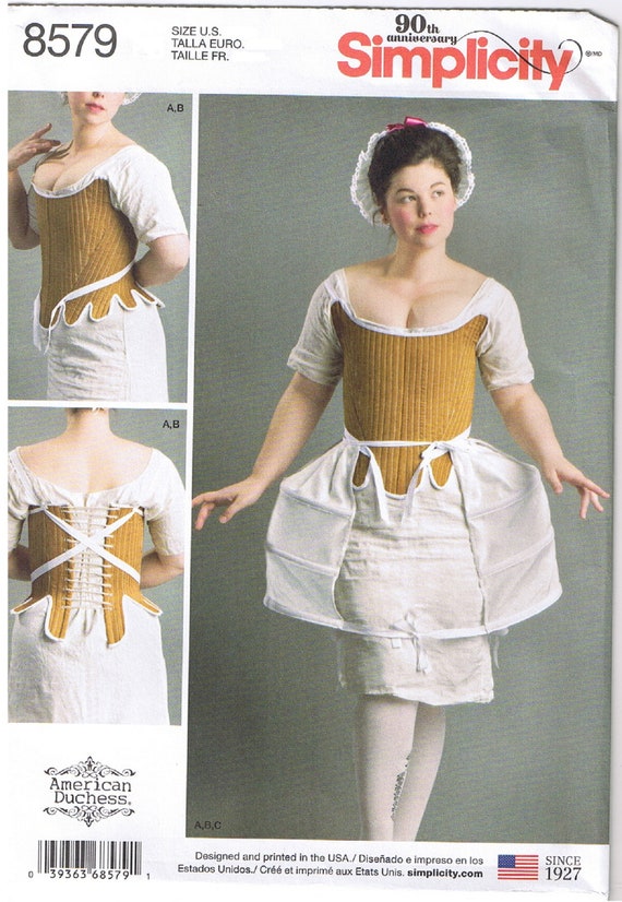 Historical 18th Century 1700s Scottish Highlander Outlander Shift Corset  Panniers Undergarments Costume Sewing Pattern Misses Sz 4 6 8 10 12