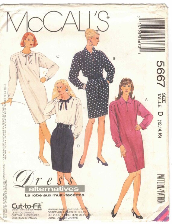 1 or 2 Piece Dress Top & Skirt Collar or Tie Neckband Long Sleeve Side Seam Pockets Vtg 90s Mccalls 5667 Sewing Pattern Misses Size 12 14 16 - Etsy 1 or 2 Piece Dress Top & Skirt Collar or Tie Neckband Long Sleeve Side Seam Pockets Vtg 90s Mccalls 5667 Sewing Pattern Misses Size 12 14 16 - Etsy