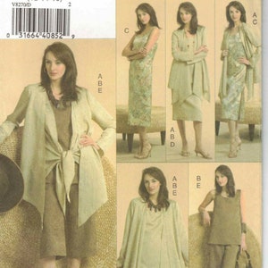 Easy to Sew Wardrobe Open Front Draped Jacket Sleeveless Top Dress Elastic Waist Skirt Pants Vogue 8270 Sewing Pattern Misses Size 12 14 16