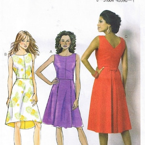 Sleeveless Fit & Flared Dress Round Neck V-Back Skirt Variations Hi Low Hem Easy to Sew Butterick 6016 Sewing Pattern Misses 6 8 10 12 14